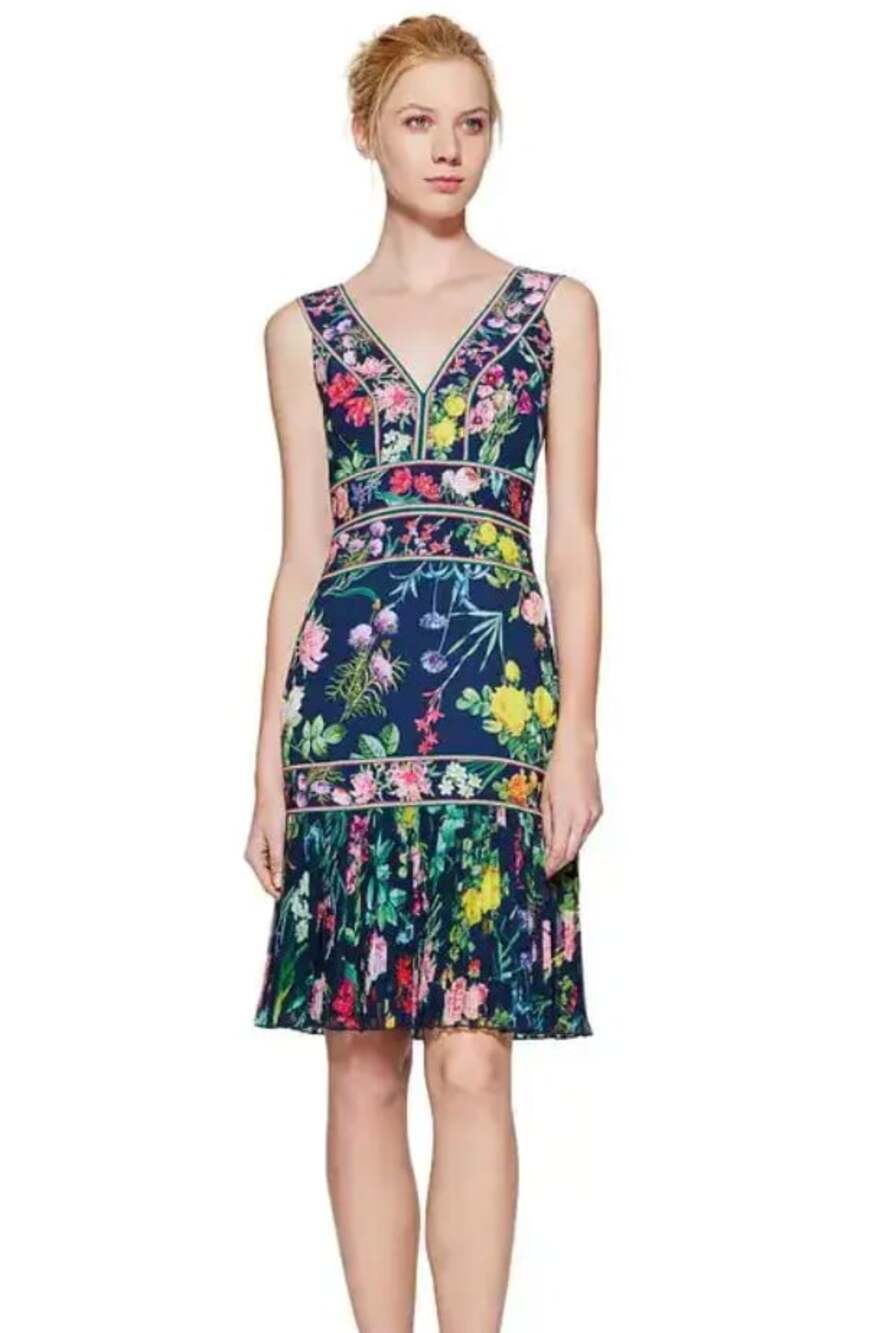 Tadashi Shoji Floral Print Sleeveless Mini Plunge Neck Cocktail Dress Size 12